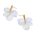 Fashion 18k Gold PVD Plated Stainless Steel Iridescent Petal Shell Earring Elegant White Petals Tassel Earring for Women
