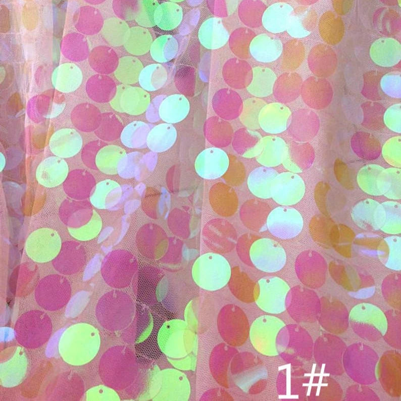 Sparkly Round Pink Sequins Iredescent Sequin Fabric