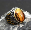 Sterling Silver Domineering Men and Woman Ring Natural Tiger Eye Stone Retro Men Wild Ring Jewelry