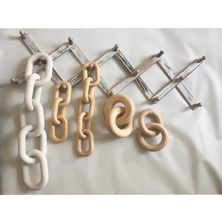 New Arrive Home Boho Decorative Hand Carved Modern Wood Chain Wooden Chain Link