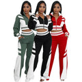 New Spring Women Flared Pants Outfits Cropped Jackets Block Color Two Piece Sets Custom logo Fall Ladies Tracksuits