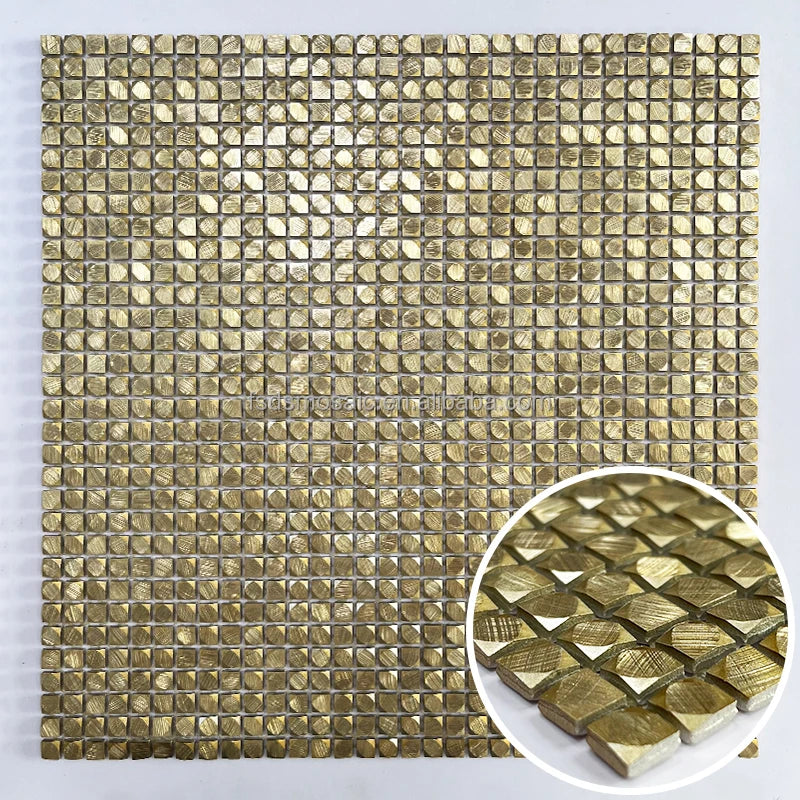 Tile Aluminum Metal Mosaic Light Yellow Color Square Golden 3d Brush Surface Mosaic Wall Tiles for Kitchen Bathroom Back Splash