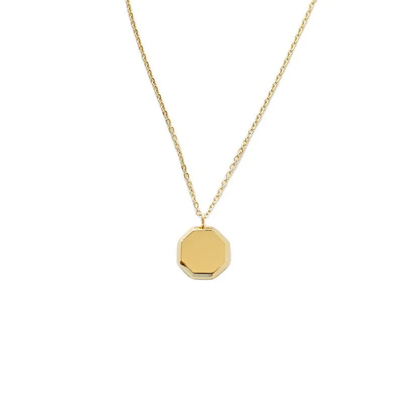 Fashion Simple Plain Blank Octagon Pendant Stainless Steel Custom Necklace Jewelry for Engraving