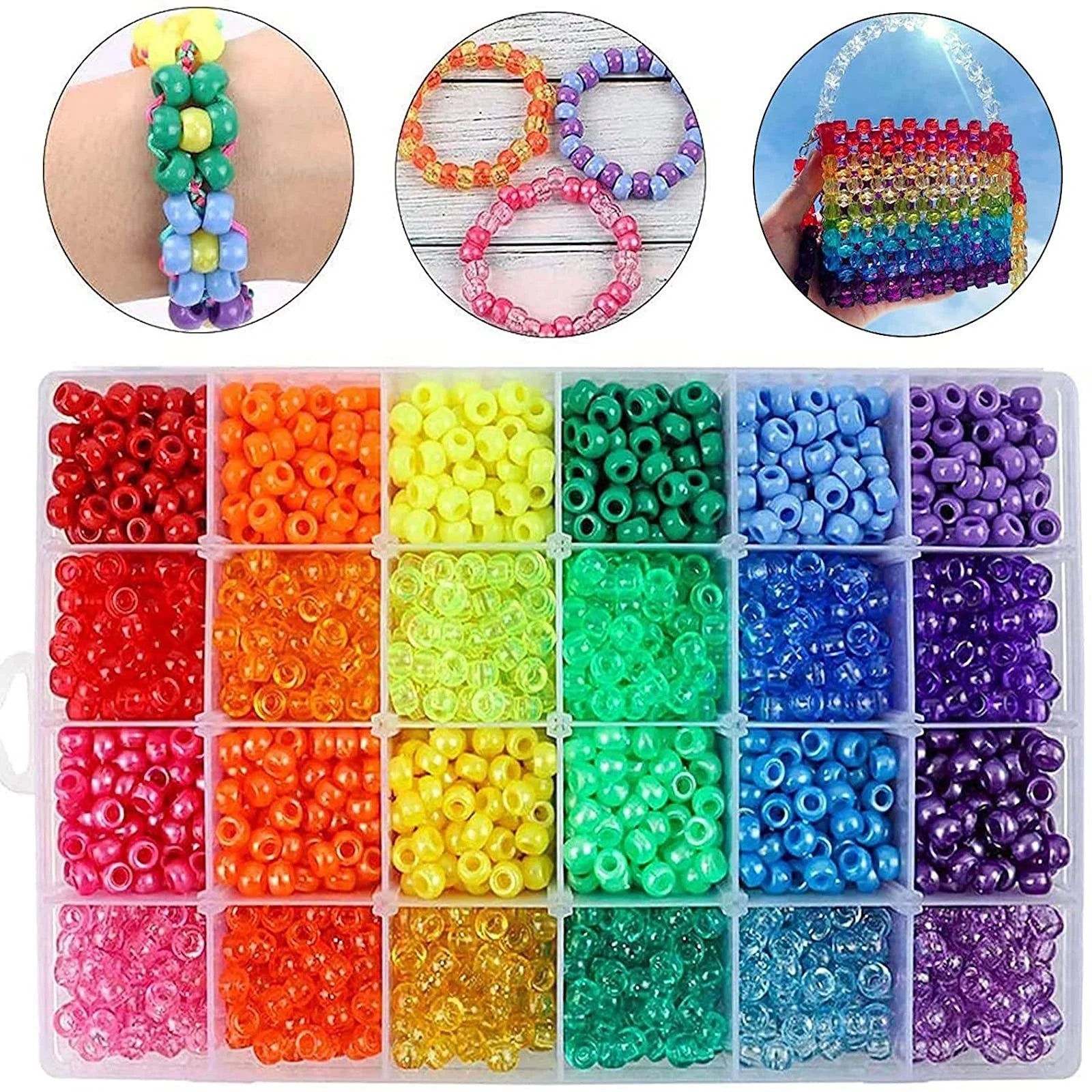 Hot Sale 2880pcs 24 Colors Pony Beads Rainbow Plastic Bead for Craft Large Hole Beads Set for Bracelets Jewelry Making