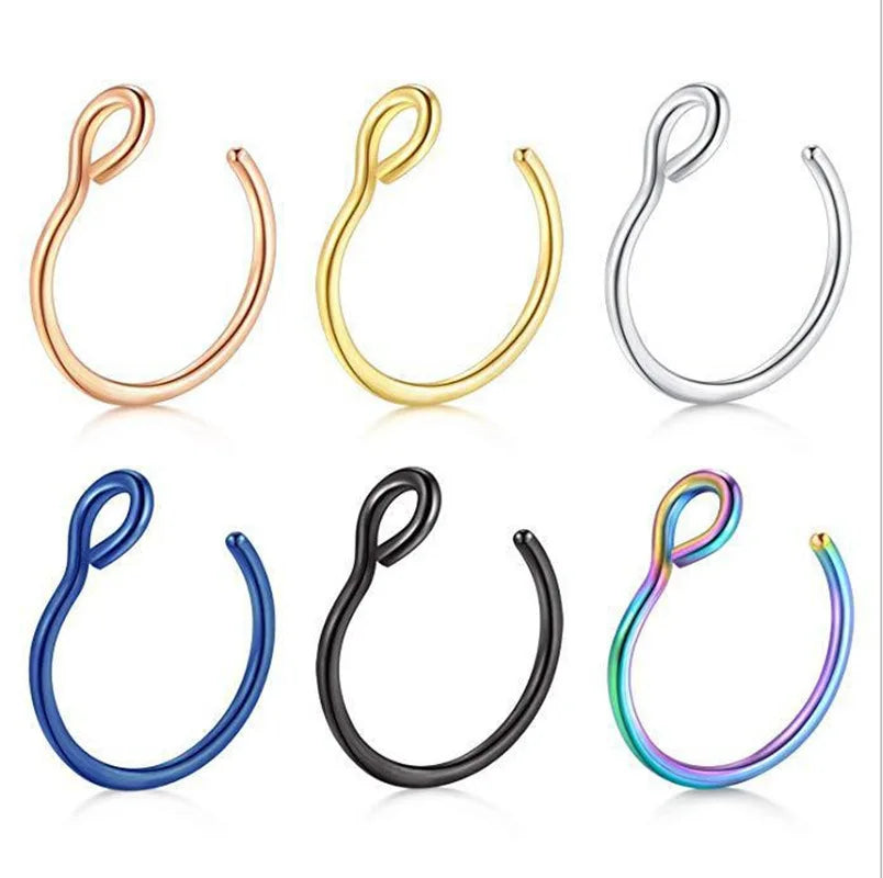 POENNIS Stainless Steel Face Nose Ring Cuffs Faux Piercing Jewelry Hoop for Lip Septum-Wedding Gift