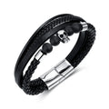 OYA Customize Vintage Design Stainless Steel Skull Beads Multi Layer Woven Cuff Bracelet Bangle Jewelry Factory Wholesale PH1512