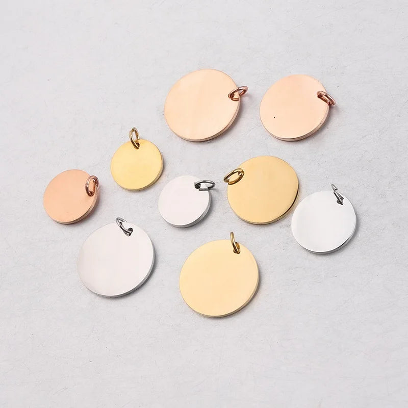 Custom Wholesale Stainless Steel Blank Disc Jewelry Personalized Gold Plated Engraving Logo Charms Round Dog Tags for Engraving
