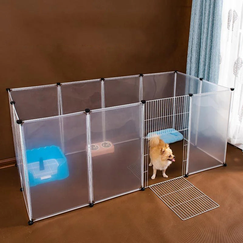 Pet Plastic Board Fence DIY Portable Breathable Eco-Friendly Button Closure Solid Pattern White Square Puppy Playpen Cage