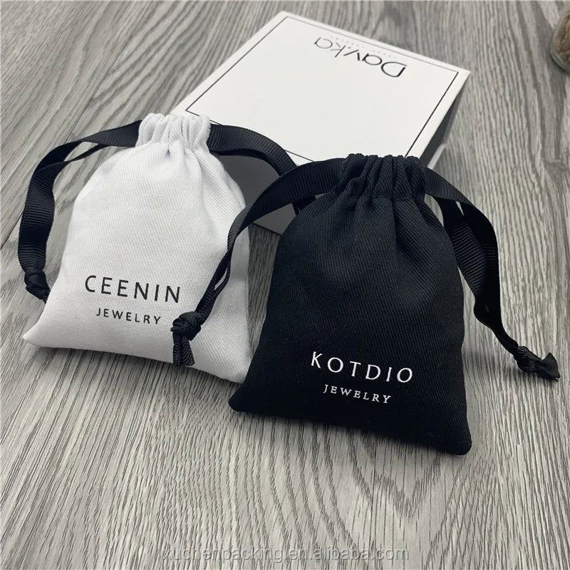 Small Twill Cotton Jewelry Gift Pouch With Ribbon Cotton Jewelry Packaging Bag