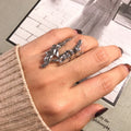 VIANRLA Rhodium Plated Adjustable Ring 925 Sterling Silver Blaze Open Ring for Women
