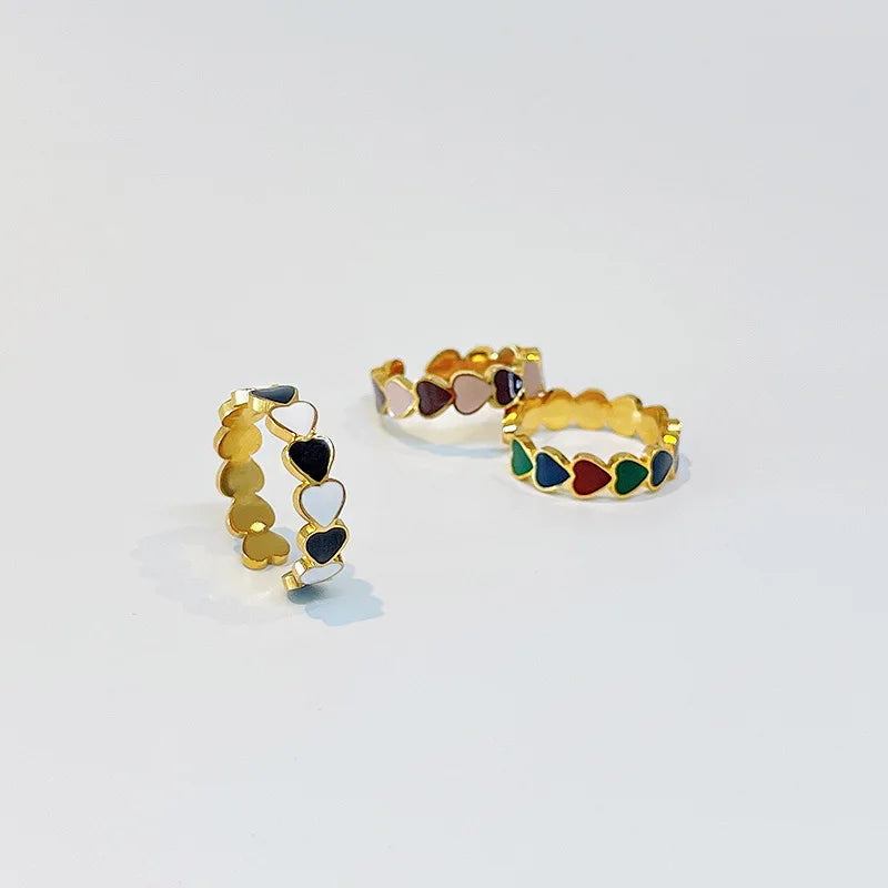 European and American Heart Shaped Enamel Stainless Steel Rings Anillos Para Mujer Wholesales Waterproof Jewelry Gold 18k Rings