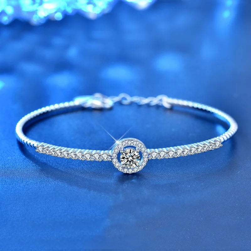 XFZ001 Classic Adjustable 925 Sterling Silver 0.5 Ct Moissanite Charm Fine Tennis Bracelet Bangles Fashion Jewelry for Women