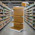 Custom 5-Layer Heavy Duty Metallic Double-Sided Supermarket Storage Shelves Epoxy Powder Coating Quick Installation