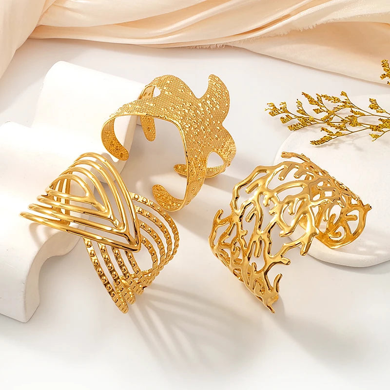 Vintage Stainless Steel Jewelry Wholesale Gold Plated Starfish Adjustable Cuff Bangle Bracelet Bijoux En Acier Inoxydable Femme