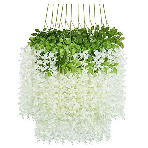 Hot Sale White Artificial Wisteria Flowers Vines Garland Hanging Plants Wall Foliage Wedding Decoration
