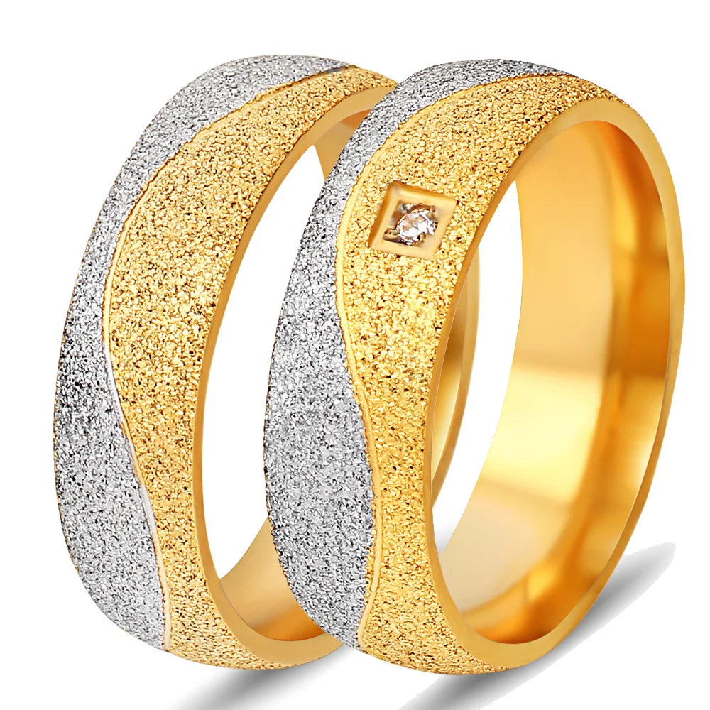 2024 18K Gold  Plated Titanium Steel Couple Ring Stainless Steel Inlaid CZ Crystal Zircon Valentine's Day Gift Engagement Ring
