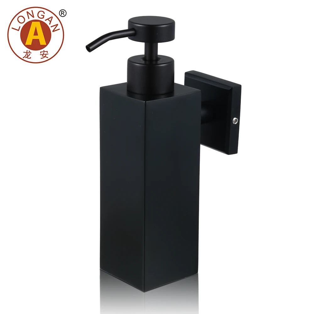 Black Wall Mounted Square Soap Dispenser Refillable Metal 250ML Dispenser Bottle for Bathroom