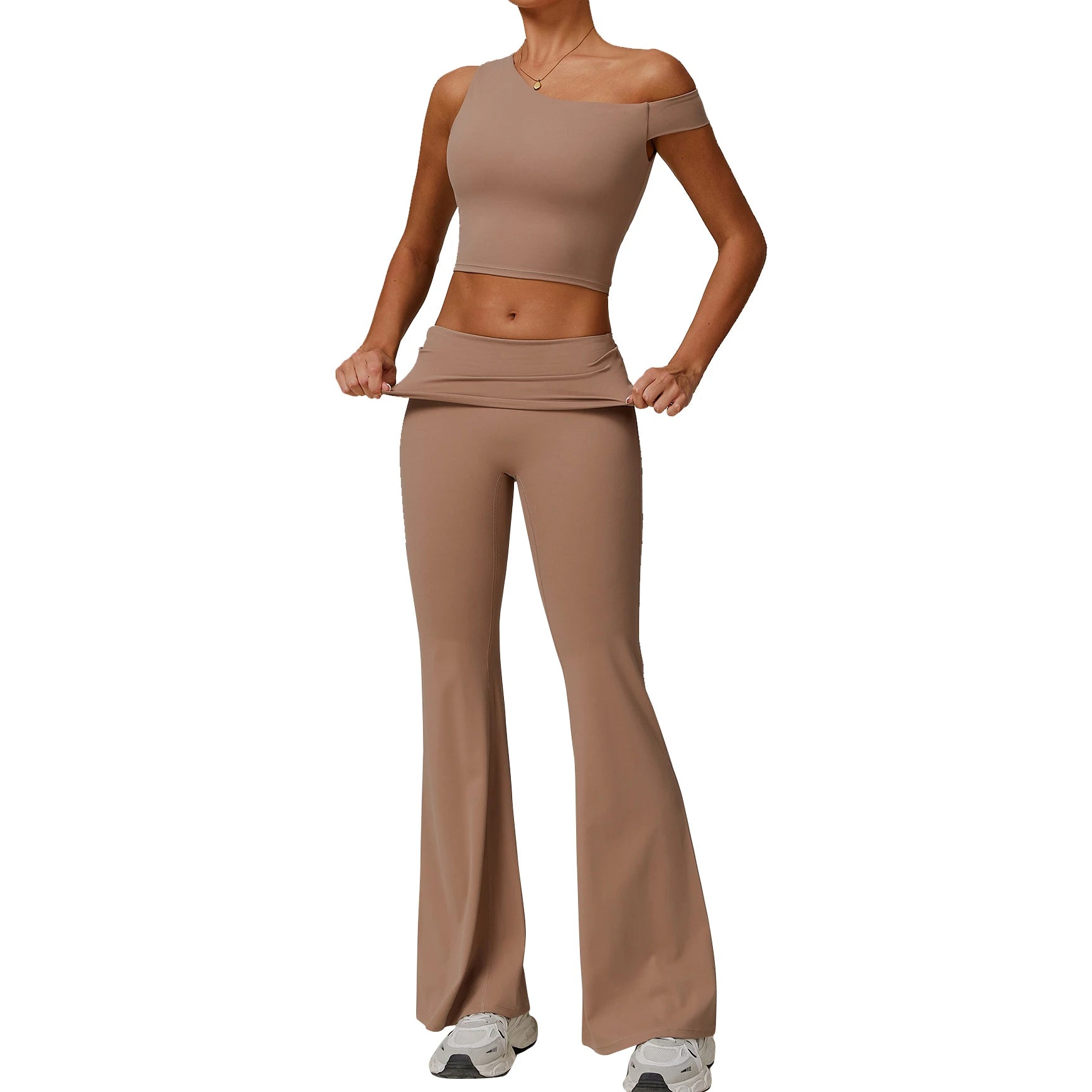 Women's Eco Fabric Yoga Suit High Waist Tummy Control Stretchy Comfort Flare Pants and Tops Set Sports Wear Gym Leggings