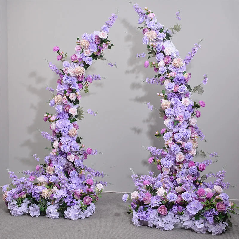 New Purple Wrought Iron Ox Horn Shelf Decoration Long Row Artificial Flowers for Wedding Scene for Mother's Day Garland