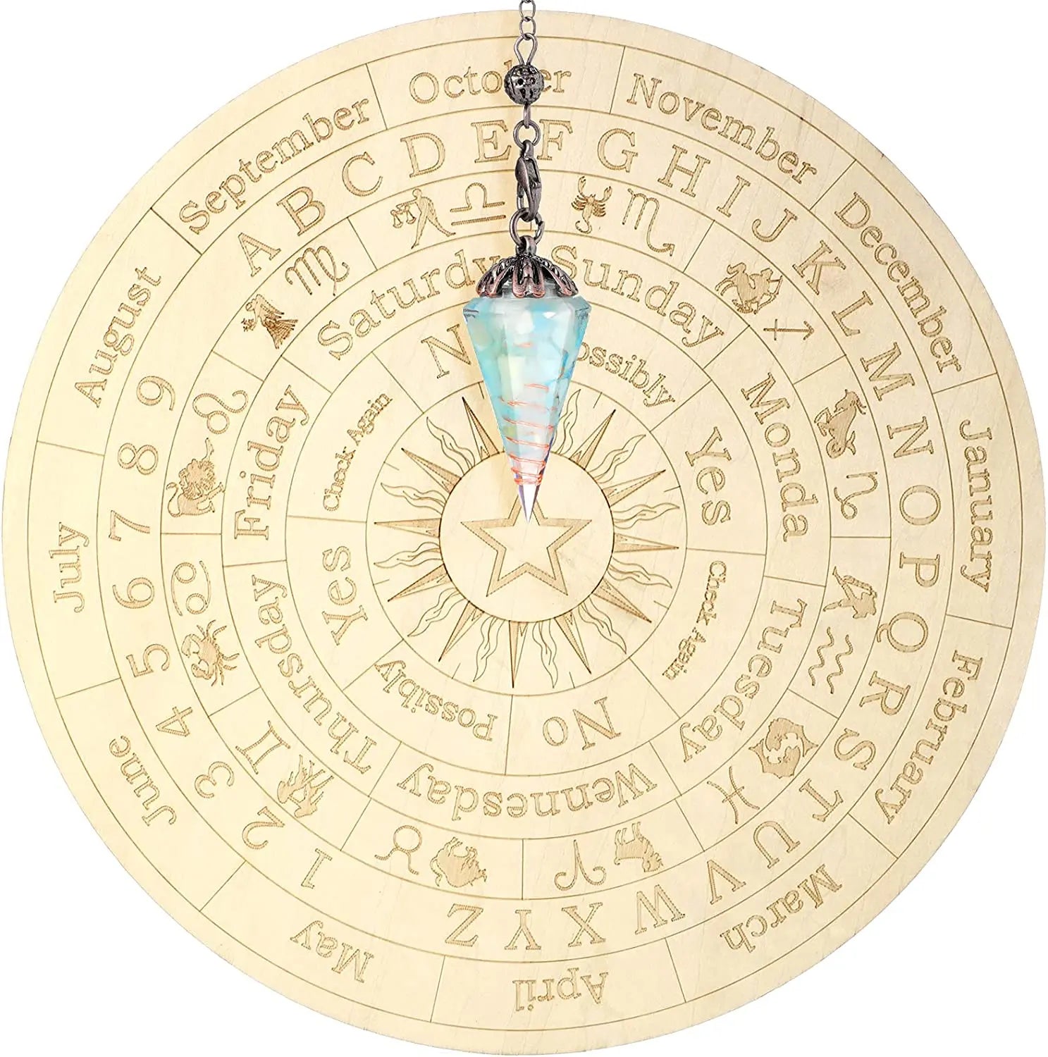 Witchcraft Altar Supplies Ouija Board and 7 Chakra Dousin Pendulum Board for Divination Weeping Dousse