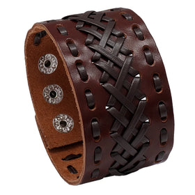 Factory Directly Wholesale Cowhide Leather Bracelet Vintage Punk Widen Handmade Braided Leather Bracelet for Men