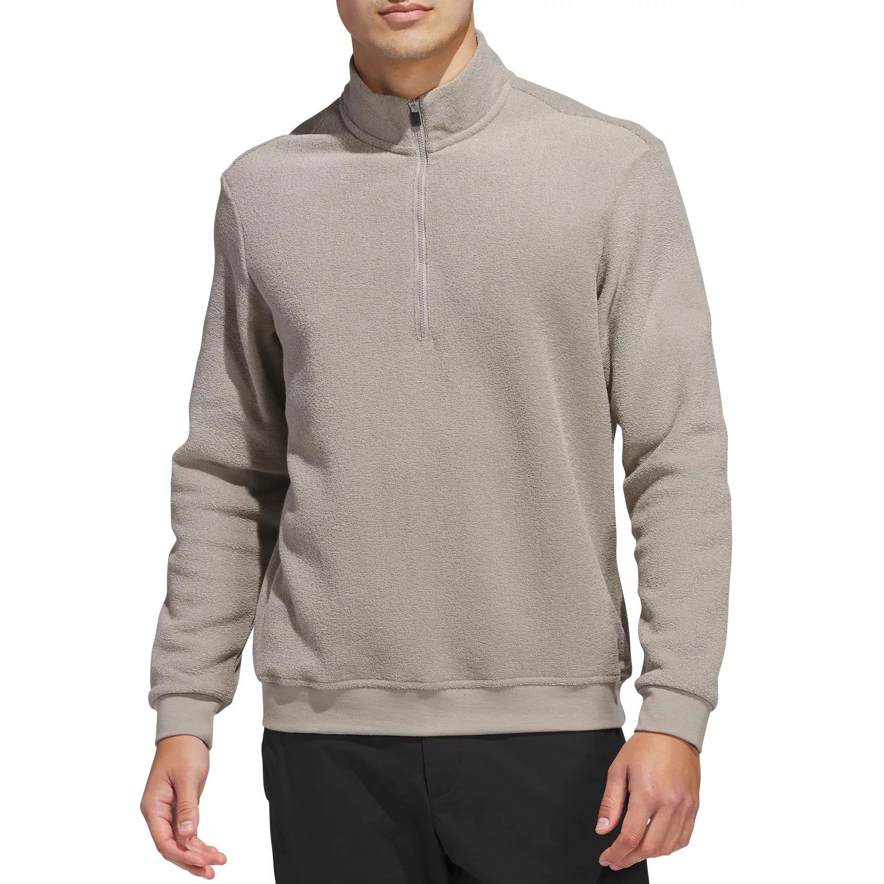 OEM Custom Men's Solid Spring Terry 1/4 Zip Breathable Pocket Stand Collar Ribbed Cuffs Golf Pullover