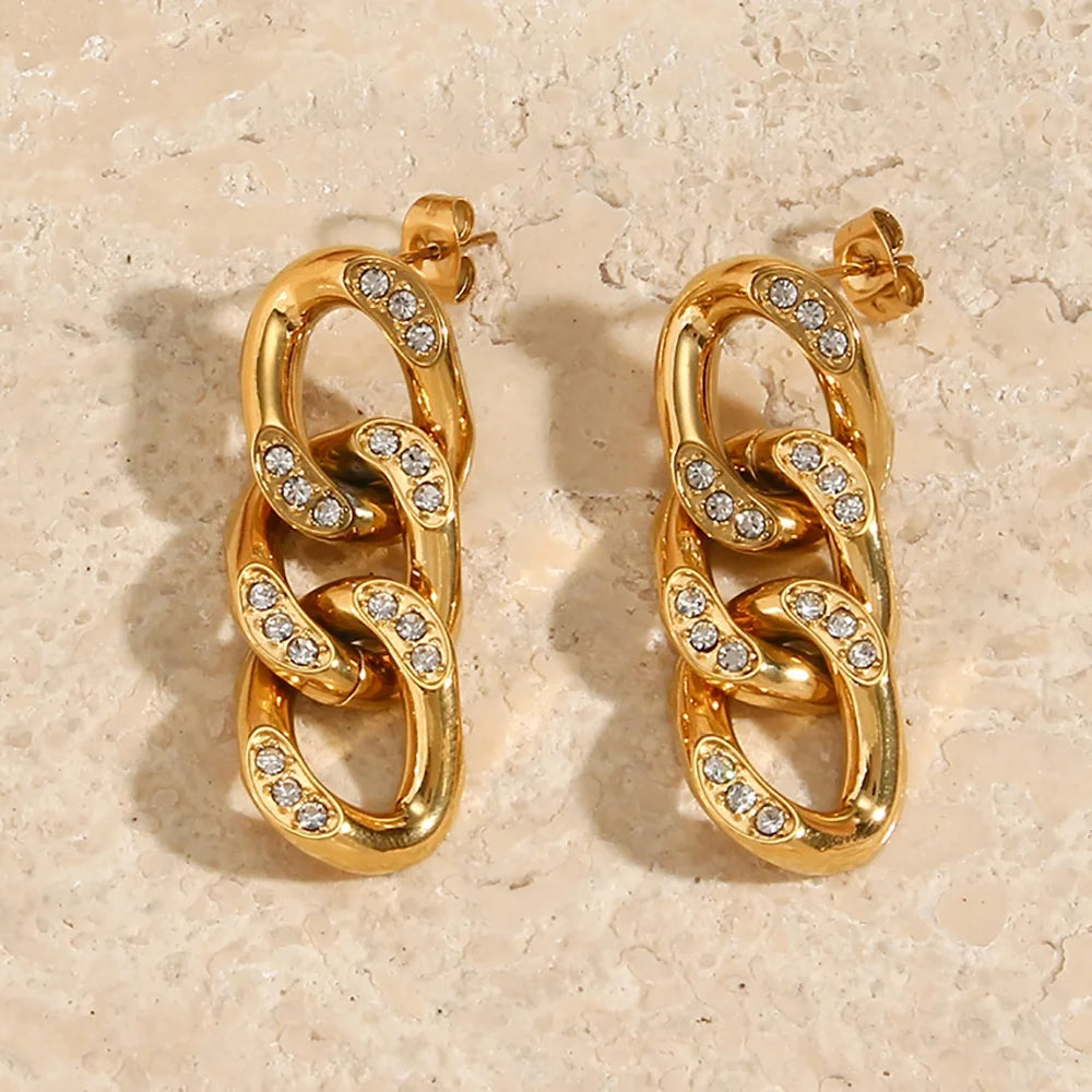 Dreamshow Zircon 18K Gold Plated Stainless Steel Chain Earrings Stud Earrings for Women Fashion Earrings