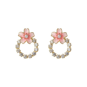 AA01486 Pink Cherry Blossom Wreath Stud Earrings for Girls Charm Luxury Pearl Hoop Earrings Jewelry