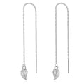 S925 Sterling Silver Rhodium Plated Box Chain Slim Leaf Threader Earrings for Women