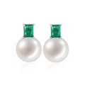 Daidan Pearl Earring 8Mm Pearl Earrings S925 Sterling Silver White Green Zircon Pearl Simple Earrings for Girls