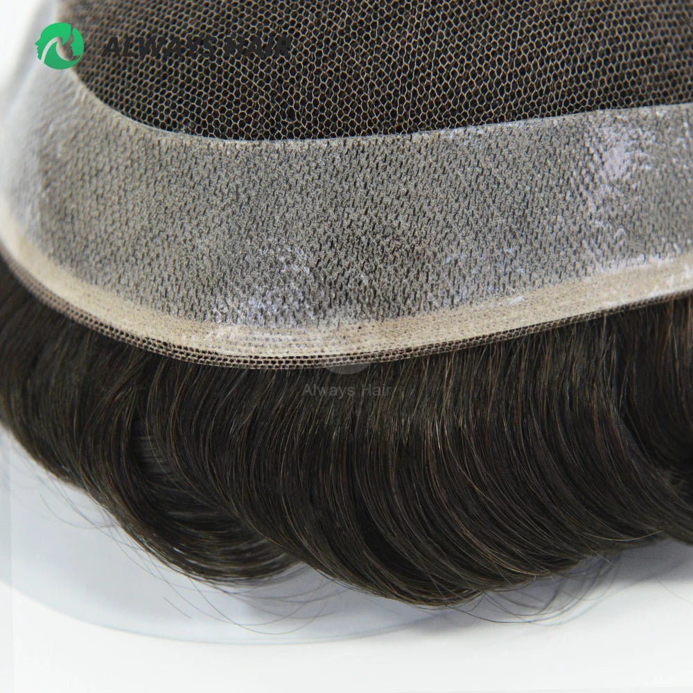Indian Human Hair Natural Wave 130% Density PU Base Mens Wigs 1/8" Folded Lace Front Durable Hair Toupee Patch for Men