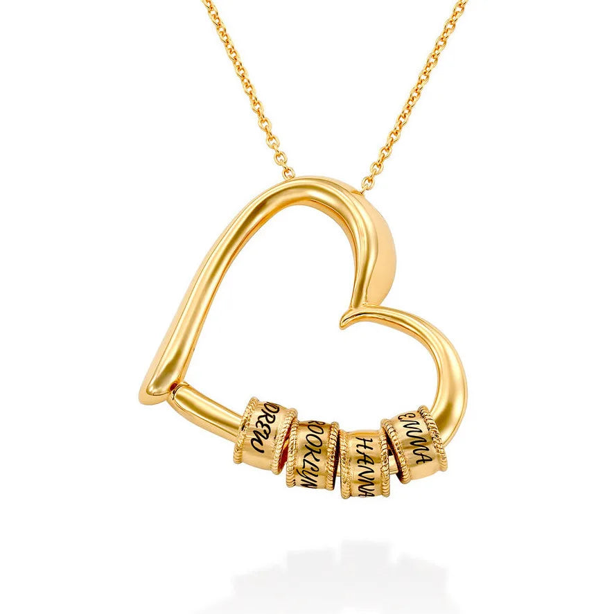 Stainless Steel Love Engraved Beaded Women's Necklace Pendant Gold Plated Chains for Mother's Day Party Gift Simple Personalized