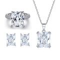 New Arrive Rectangle Cut Jewelry Sets 925 Sterling Silver BlingZircon Ring Necklace Earrings White Gold Plated Women Jewelry Set
