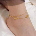 Gaby Stainless Steel Adjustable Foot Bracelets Gold Plated Filigree Rose Flower Anklets Waterproof Wholesale Foot Jewelry