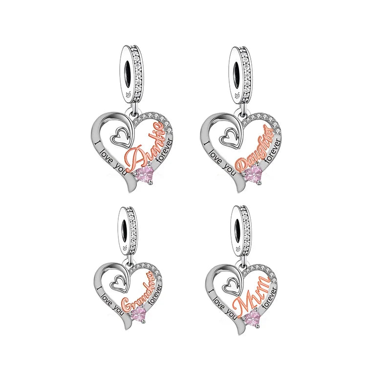 Fit Original Brand Charm Bracelet 925 Silver Auntie Mum Daughter Grandma I Love You Forever Bead for Women Jewelry Making