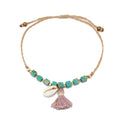 2026 Fashion Handmade Natural Quartz Cube Geometric Boho Tassel Seashell Charm Bracelet Summer Adjustable Size Daily Wear Unisex