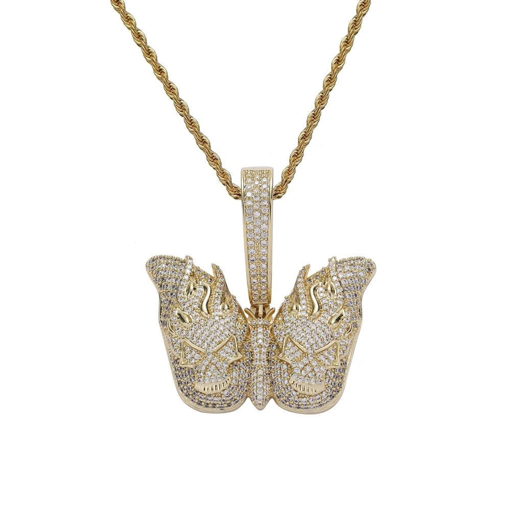 CN413   Bling Bling  Brass Setting CZ Hip Hop Necklace Iced Out Jewelry