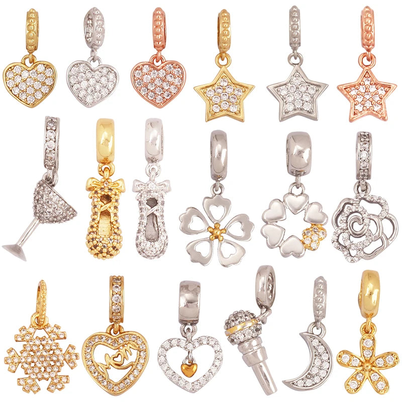 Fashion Heart Flower Star Moon Cup Voice Tube 18K Gold CharmBracelet Earring Attachment Jewelry Components Findings Supply Q13