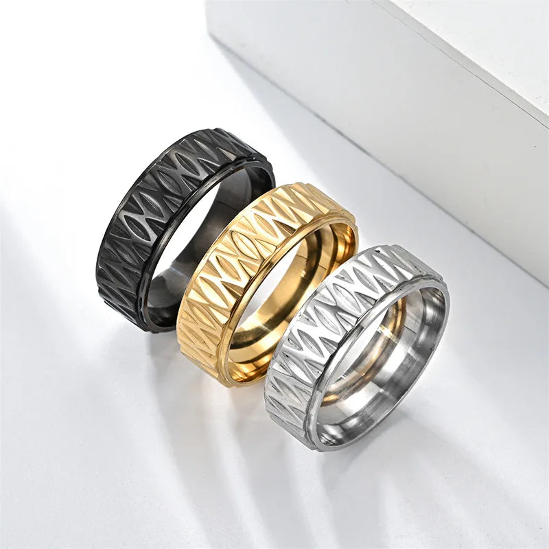 Fashion Design Gold Plated Cross-Border New Products Rhombus Stainless Steel Flower Personality Pattern Test Black Ring