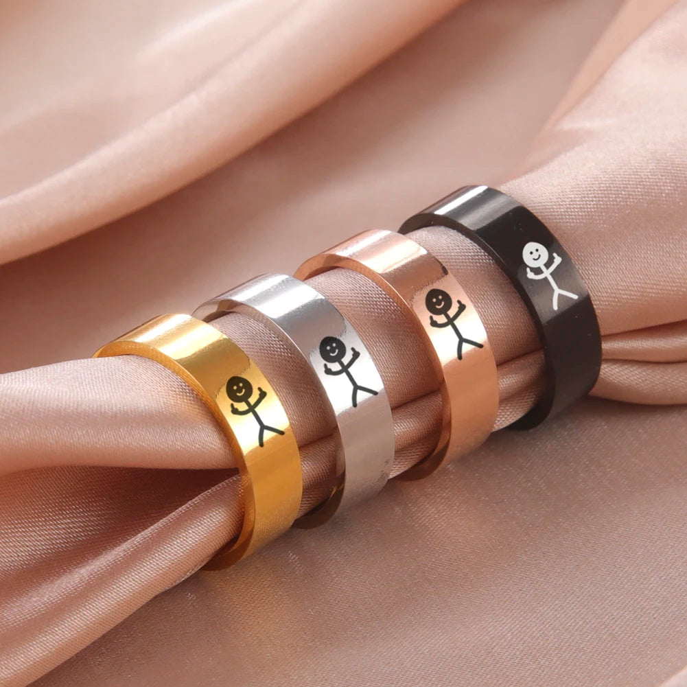 Simple Trend Funny Middle Finger Stickman Ring Hip Hop Fuxk You Doodle Rings for Man Couple Party New Gifts Jewelry