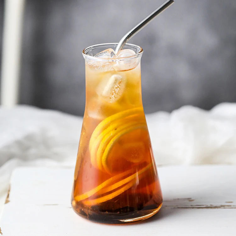 Special Logo Bottle Shape Glass Cup Unique Narrow Mouth Cup for Juice Tea