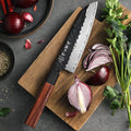 High Carbon Clad Stainless Steel Santoku Knife With 10Cr Core Buffalo Horn Red Wood 7 Inch Kitchen Knife