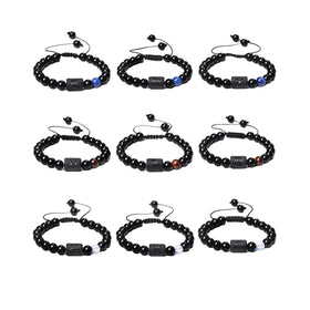 The Zodiac Obsidian Bracelet Natural Stone Beaded Couple Adjustable Drawstring Bracelet Christmas Gift