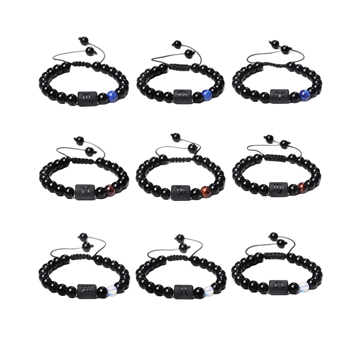 The Zodiac Obsidian Bracelet Natural Stone Beaded Couple Adjustable Drawstring Bracelet Christmas Gift