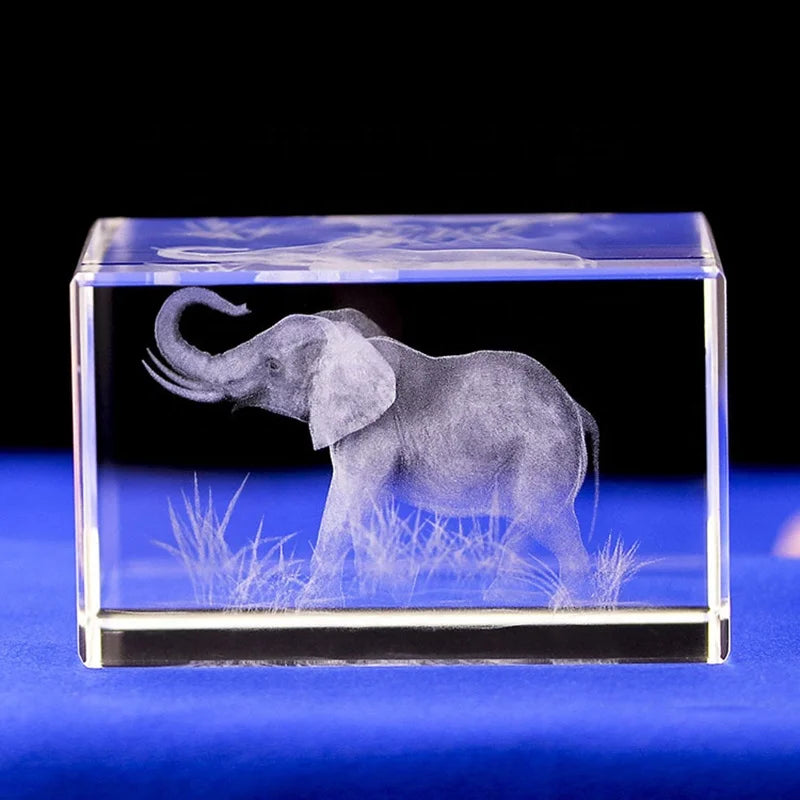 3d Laser Inner Glass Cube Elephant Figurines Crystal Cube Block Animals Educational Gift Toys for Kids