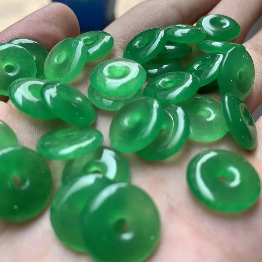 Classic Style Natural Green Jade Beads DIY Bracelet Necklace Jewelry Safety Buckle Doughnut Pendants Emerald Fashion Accessories