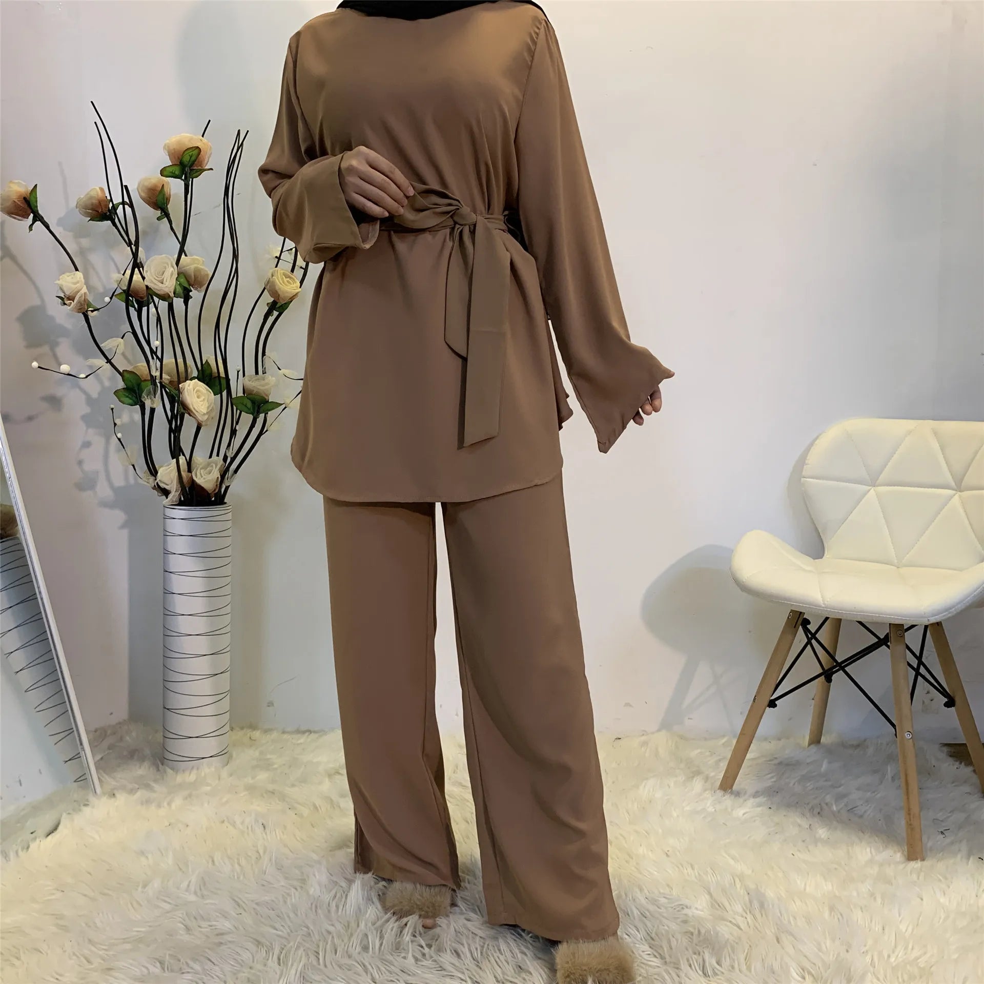 Africa Clothing 2 Pieces Dubai Abaya Turkish Hijab Muslim Dress Women Kaftan Islamic Clothing Dames Ensemble Femme Musulmane