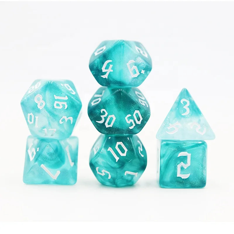 Custom 7pcs Polyhedral Glitter Acrylic Dice Set for Dungeons & Dragons RPG Games