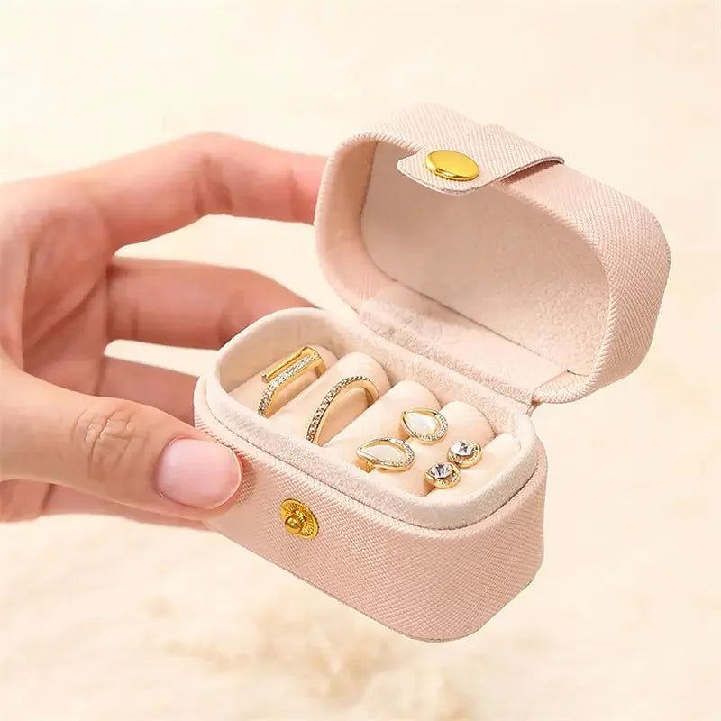 New Custom Logo Mini Jewelry Box Organizer Snap Small PU Leather Travel Necklace Ring Earring Jewellery Wedding Boxes Gift Case