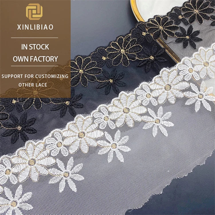 Water Soluble Lace Mesh Fabric with Gold Thread Embroidery  Gold Thread Embroidery Soft and Comfortable High-quality Lace